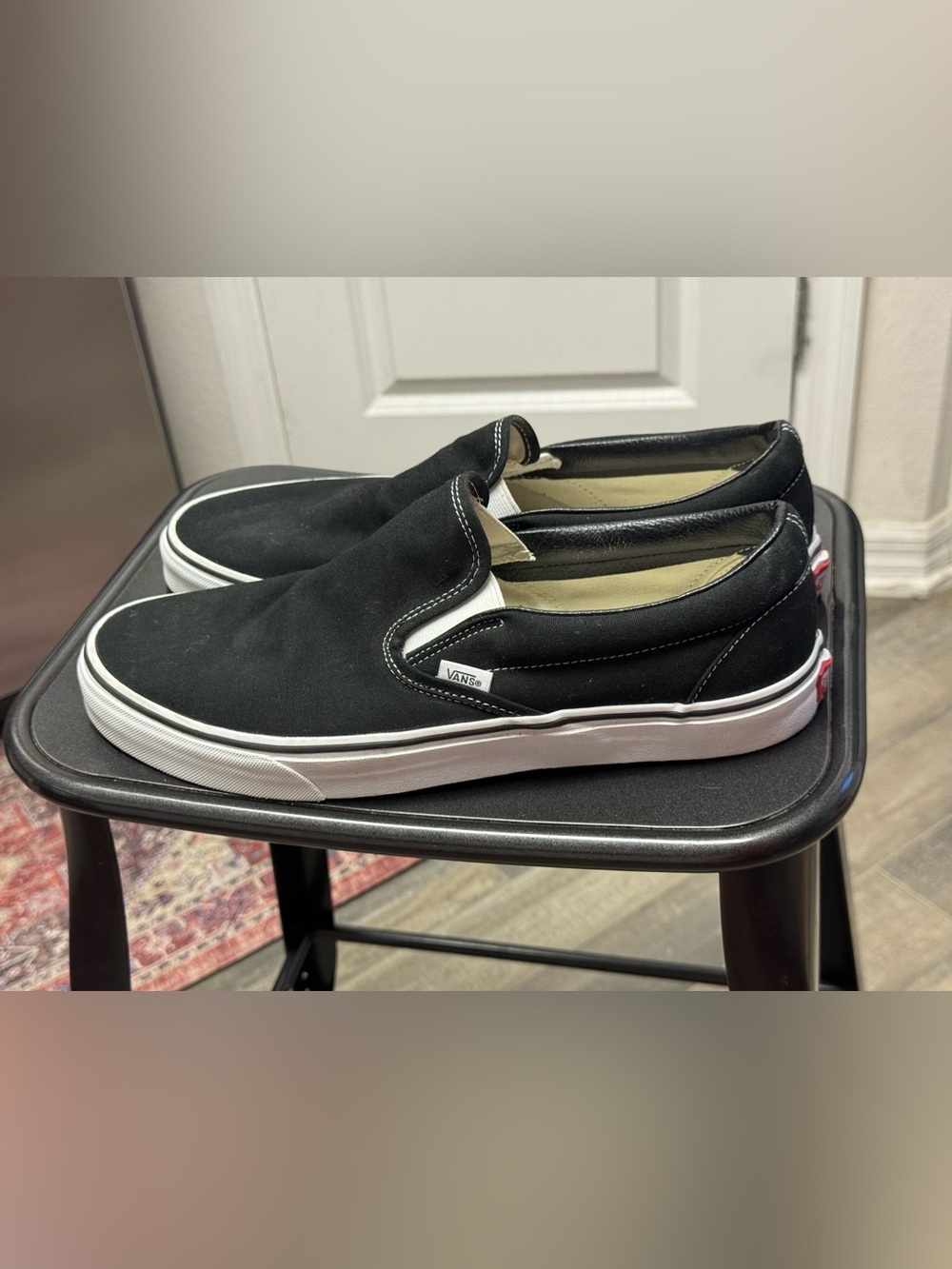 Vans Classic Slip-On Black White Canvas Sneakers Men’s US 13 Waffle Casual Shoes